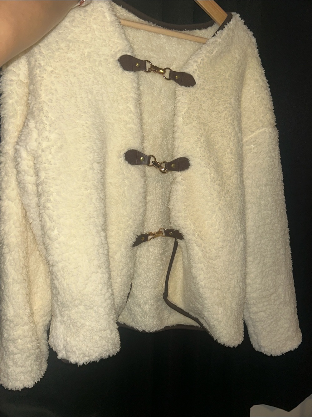 Cream Sherpa Toggle Jacket - Romwe brand size Large